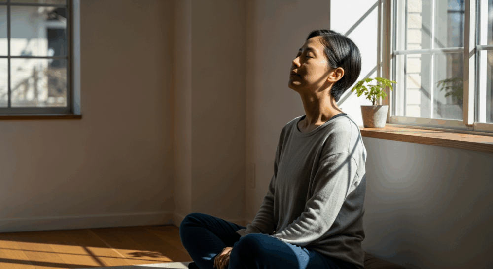 深呼吸でリラックスする人