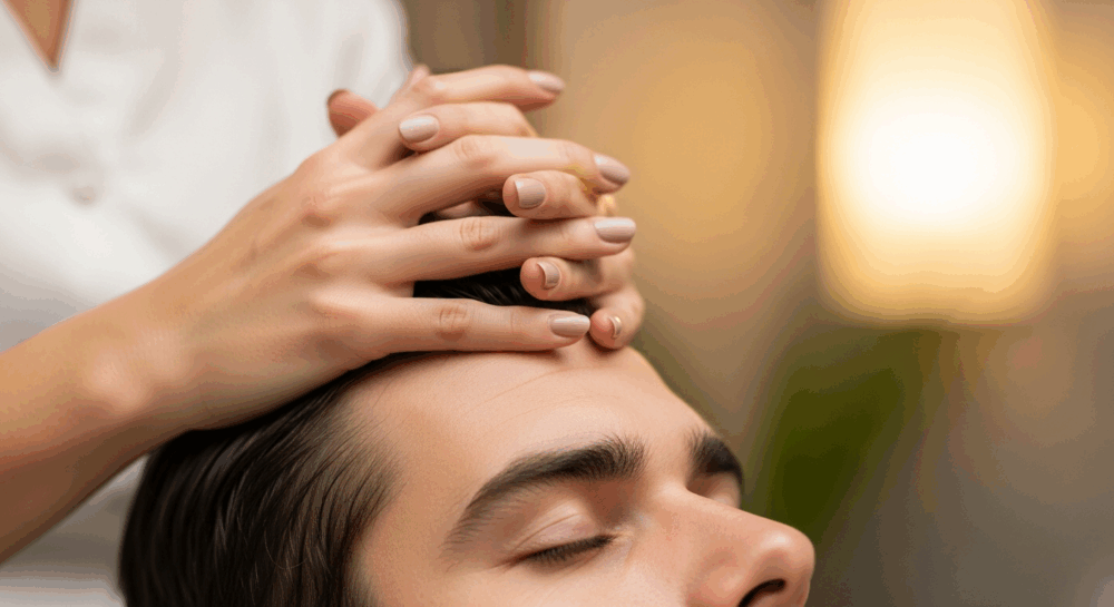 ヘッドスパの施術風景 スカルプマッサージ