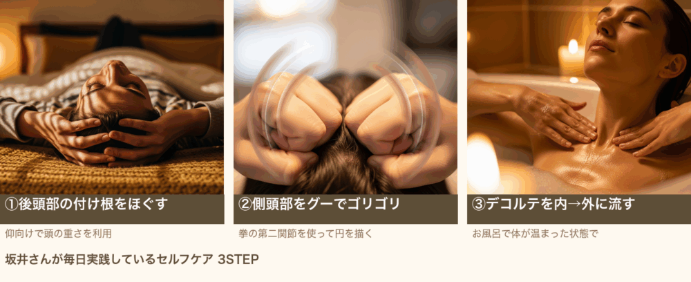 セルフヘッドスパの3つのテクニック図解