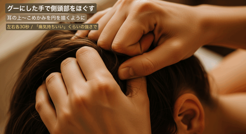 側頭部をグーでほぐすテクニック