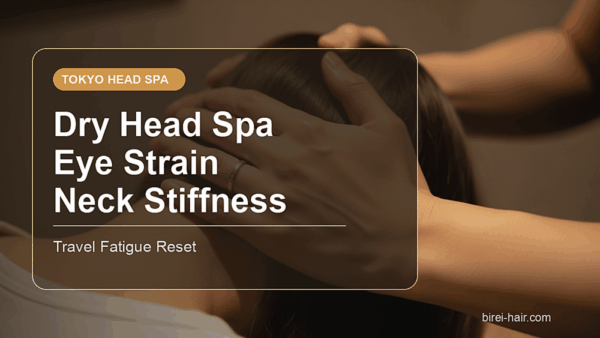 Japanese dry head spa for eye strain and neck stiffness with corrected English title text