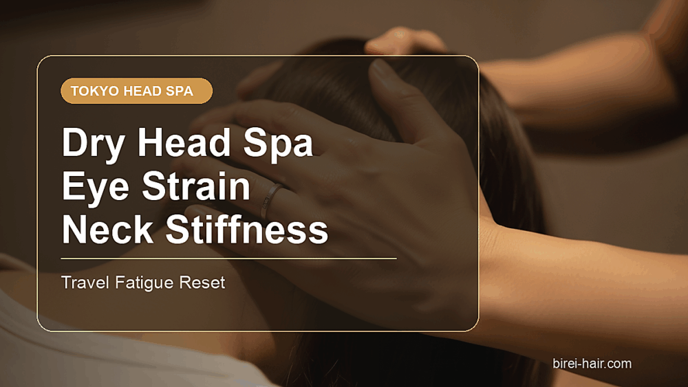 Japanese dry head spa for eye strain and neck stiffness with corrected English title text