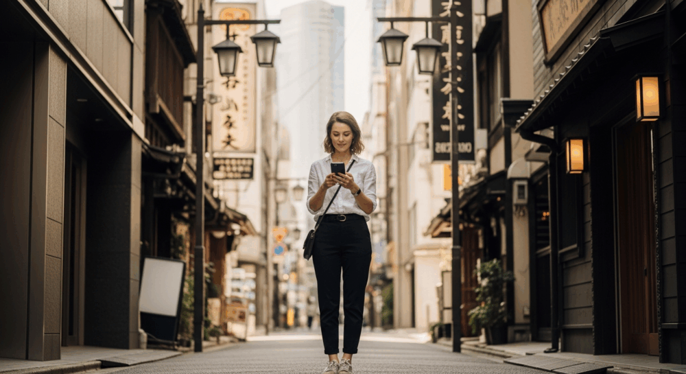 Traveler checking a Tokyo map near Shinjuku before visiting a head spa