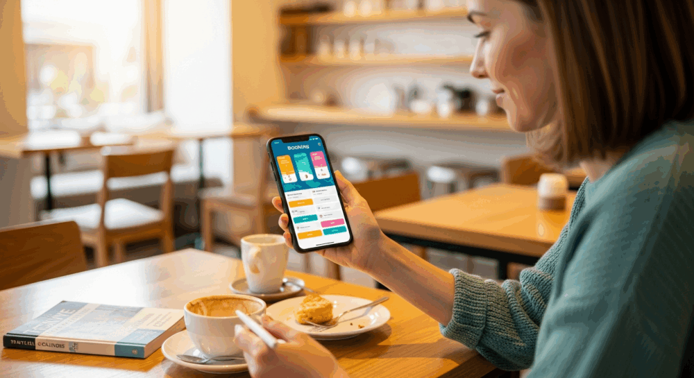 Traveler checking a Japanese booking page on a smartphone before a head spa