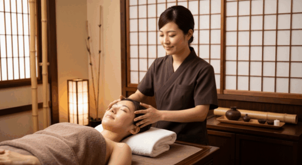 Head spa treatment in Osaka - professional therapist performing scalp massage