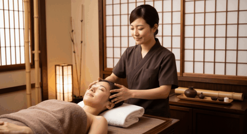 Head spa treatment in Osaka - professional therapist performing scalp massage