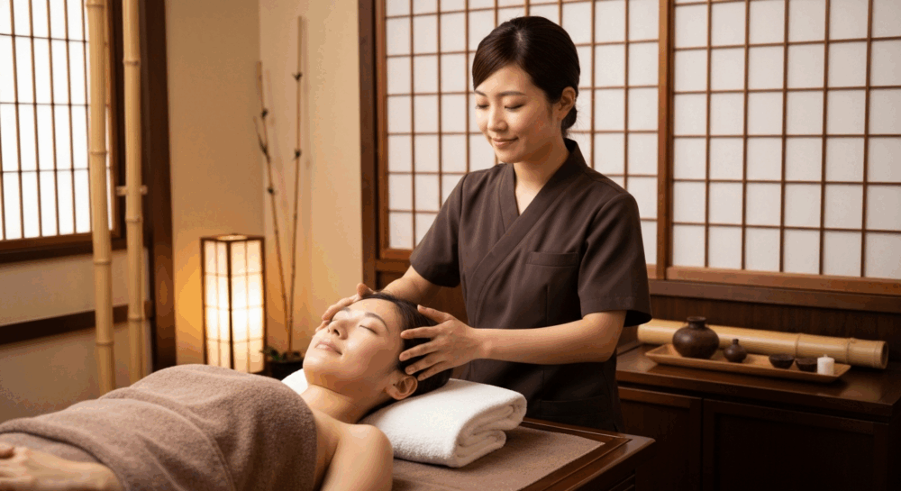 Head spa treatment in Osaka - professional therapist performing scalp massage